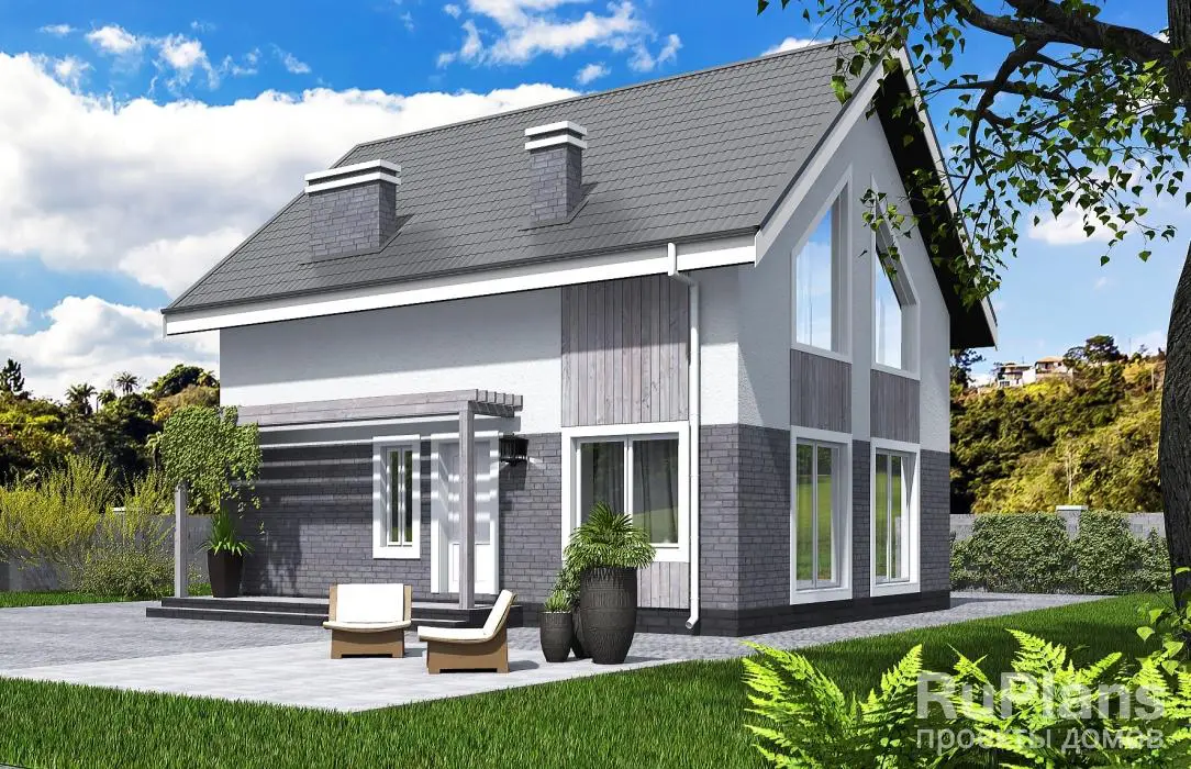 Проект дома с мансардой 100 м², 9,9 × 7,9 м