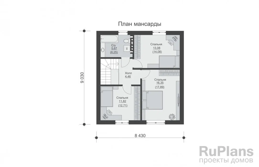 Проект дома с мансардой 108 м², 9 × 8,4 м — Мансарда