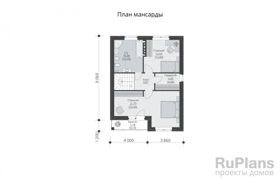 Проект дома с мансардой 109 м², 9,4 × 7 м — Мансарда