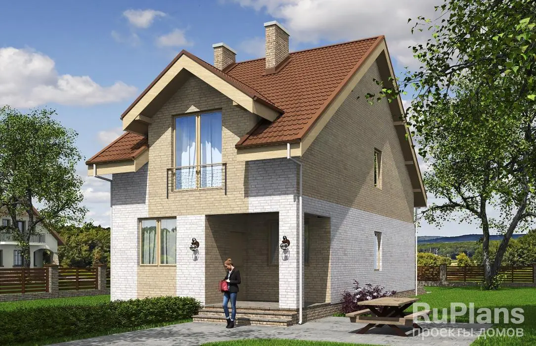 Проект дома с мансардой 112 м², 13,6 × 6,4 м