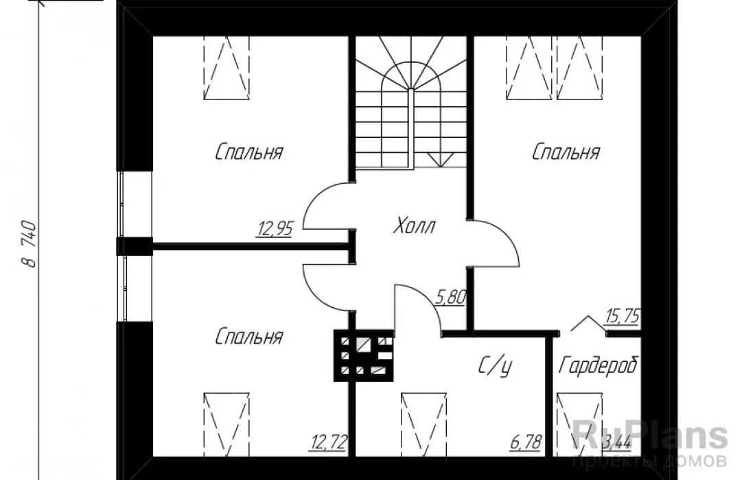 Проект дома с мансардой 113 м², 8,7 × 9,9 м — Мансарда