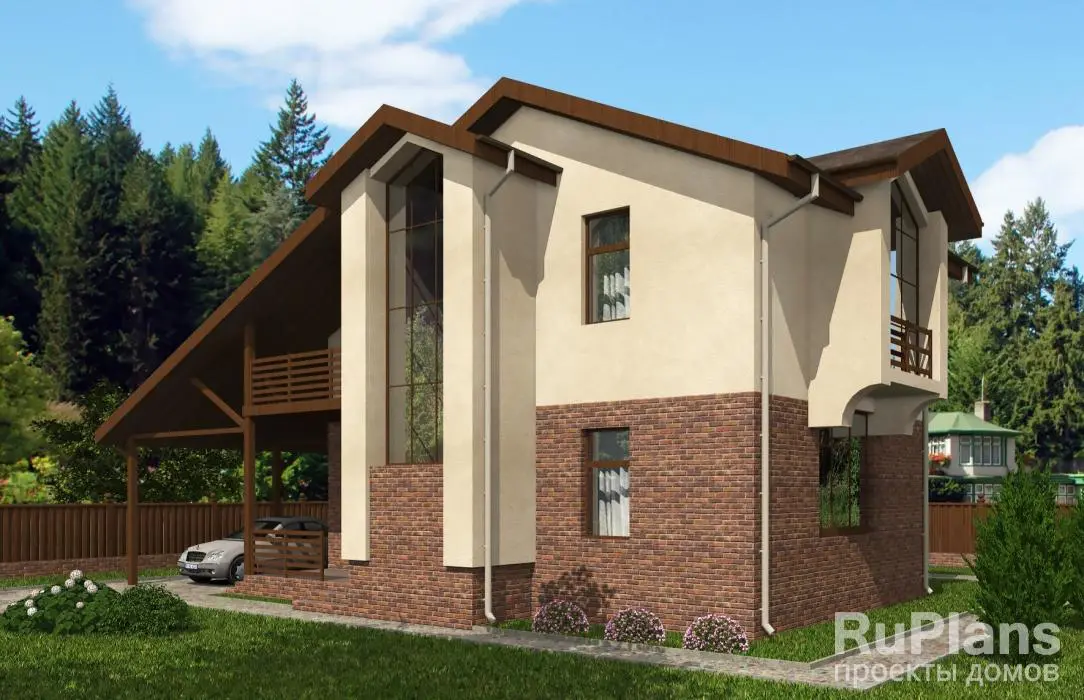 Проект дома с мансардой 115 м², 14,8 × 12,2 м