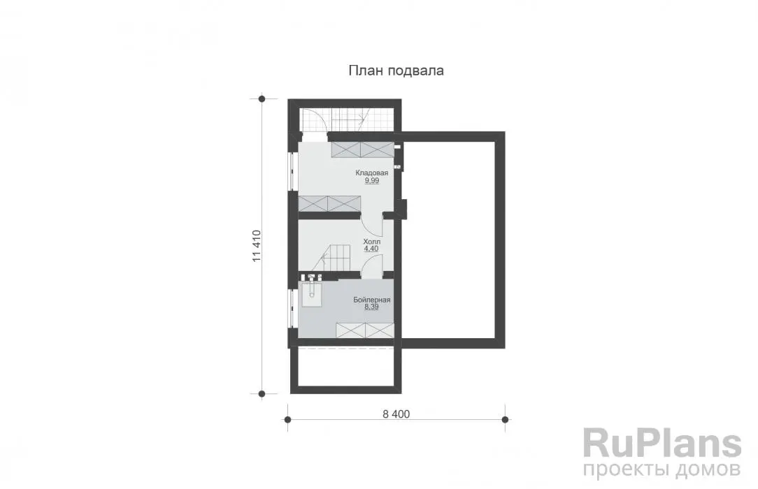 Проект дома с мансардой 121 м², 11,4 × 8,4 м — Цокольный этаж