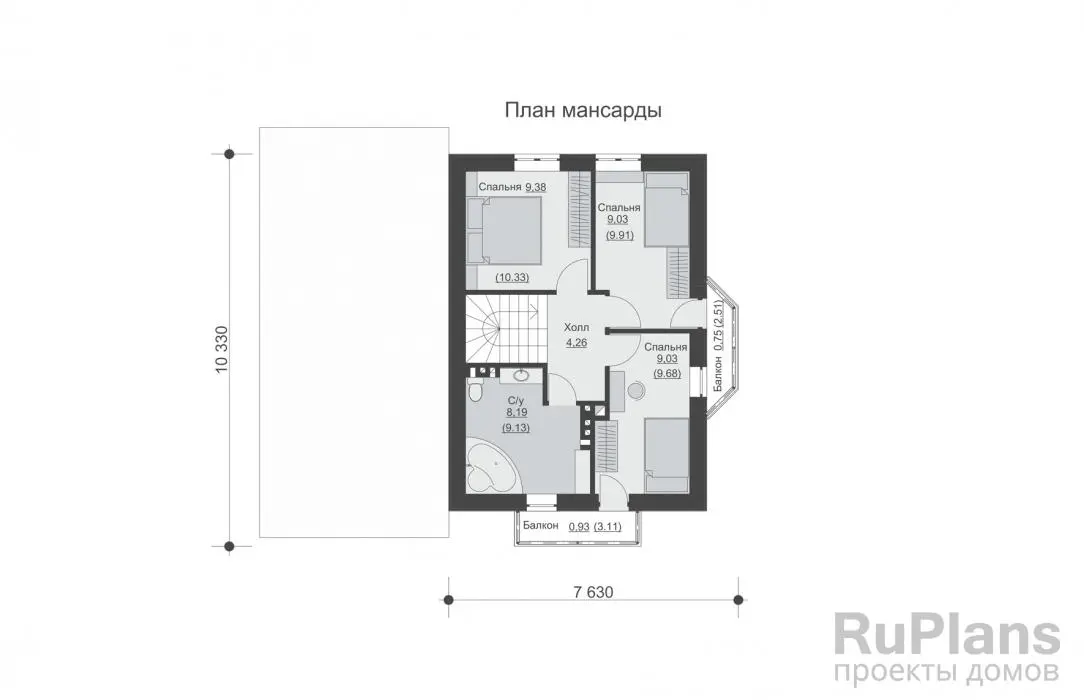 Проект дома с мансардой 122 м², 13,9 × 12 м — Мансарда