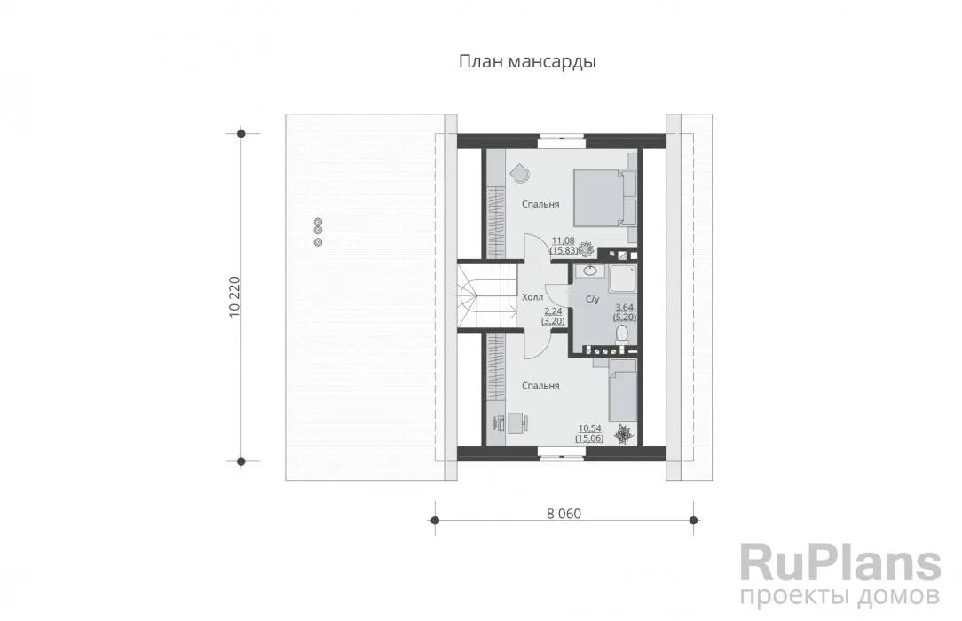 Проект дома с мансардой 123 м², 12,3 × 12,3 м — Мансарда