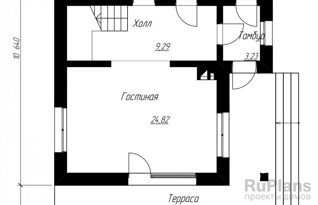 Проект дома с мансардой 125 м², 8,5 × 10,6 м — Первый этаж