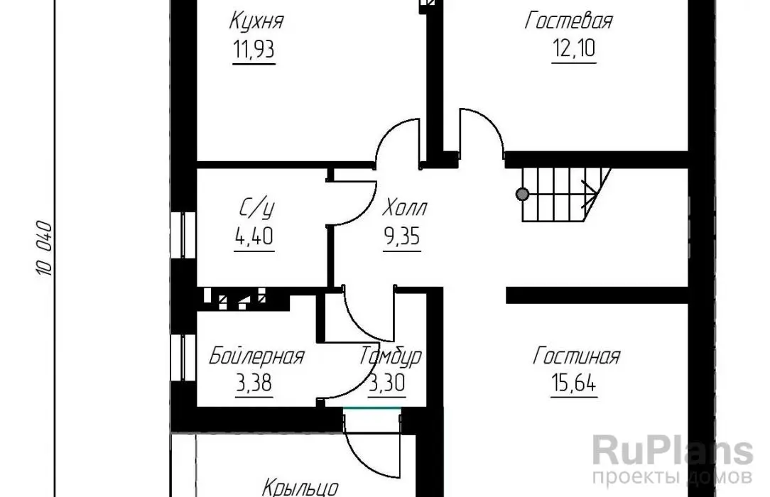 Проект дома с мансардой 127 м², 9 × 10 м — Первый этаж