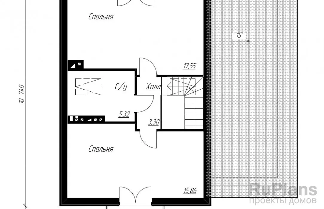 Проект дома с мансардой 130 м², 10,9 × 10,7 м — Мансарда