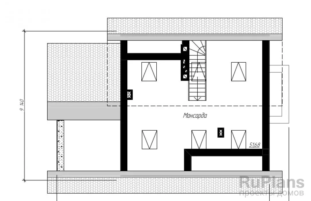 Проект дома с мансардой 131 м², 9,1 × 14,2 м — Мансарда