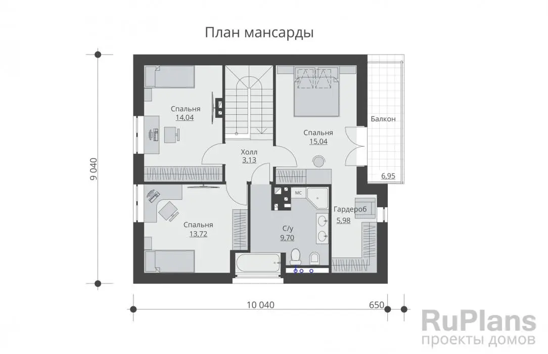 Проект дома с мансардой 132 м², 9 × 10 м — Мансарда