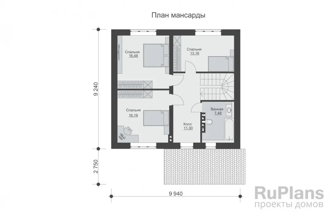 Проект дома с мансардой 132 м², 9,9 × 11,6 м — Мансарда