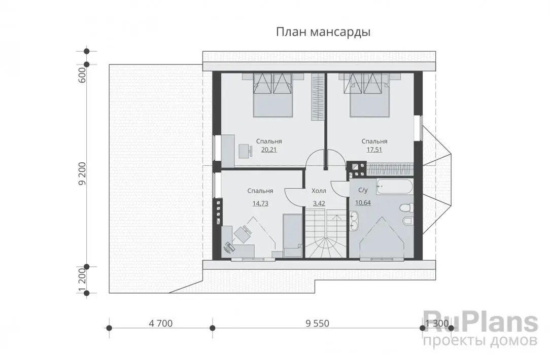 Проект дома с мансардой 134 м², 14,8 × 10,2 м — Мансарда