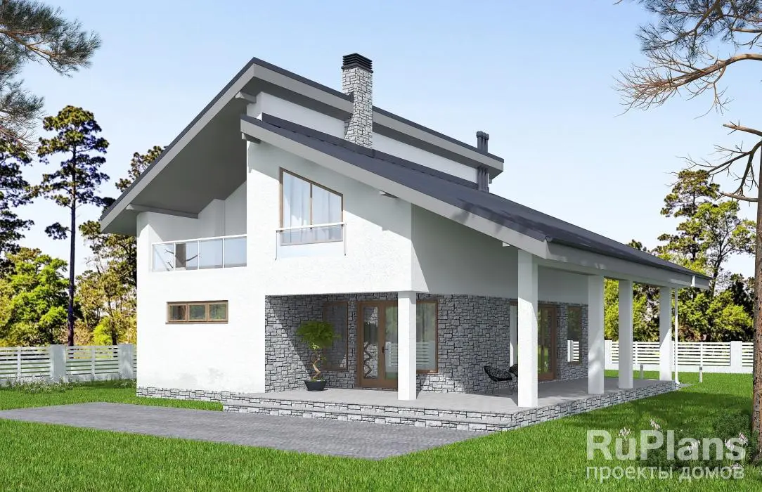 Проект дома с мансардой 138 м², 14,7 × 12,2 м