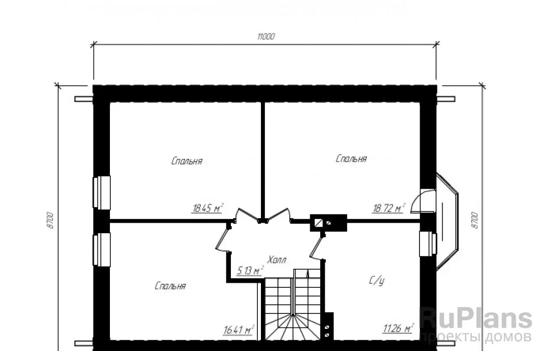 Проект дома с мансардой 141 м², 8,7 × 11 м — Мансарда