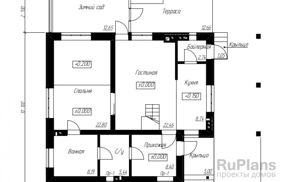 Проект дома с мансардой 142 м², 10,1 × 11,2 м — Первый этаж
