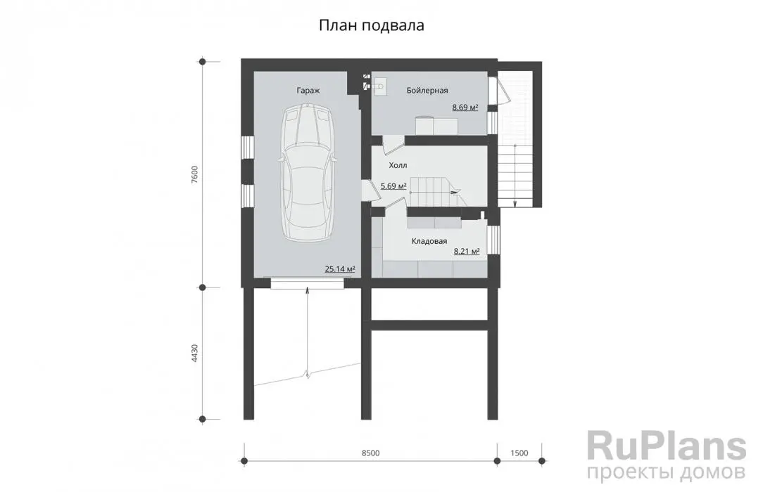 Проект дома с мансардой 145 м², 10,4 × 12 м — Цокольный этаж