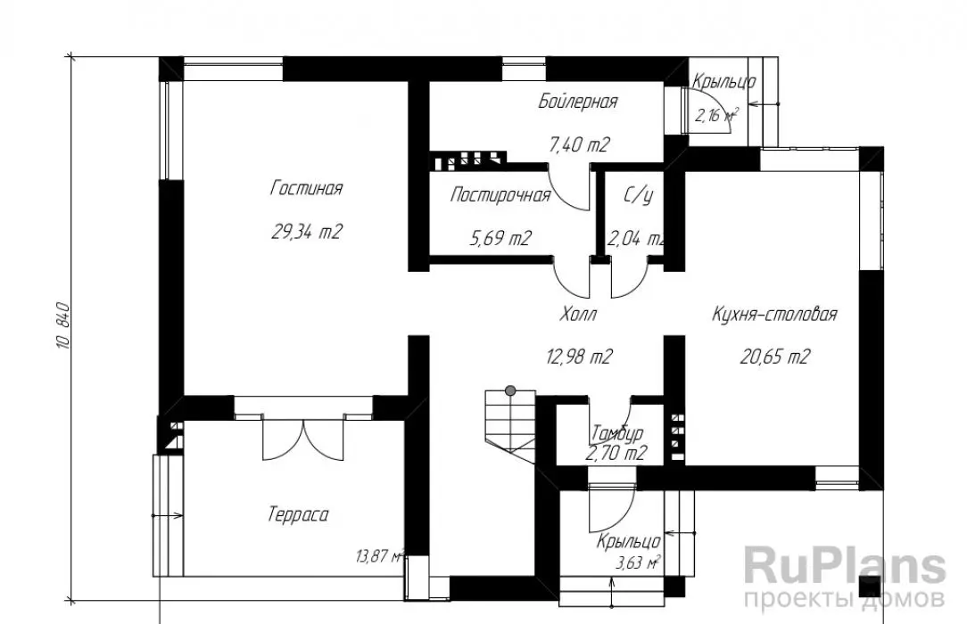 Проект дома с мансардой 148 м², 14,4 × 10,8 м — Первый этаж