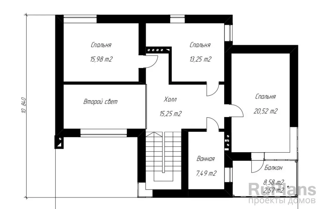 Проект дома с мансардой 148 м², 14,4 × 10,8 м — Мансарда