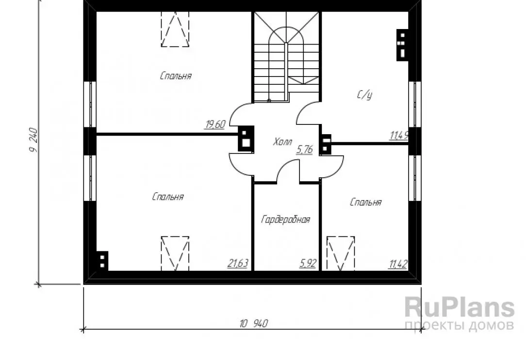 Проект дома с мансардой 149 м², 10,9 × 9,2 м — Мансарда