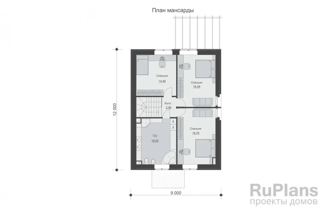 Проект дома с мансардой 152 м², 9 × 16,8 м — Мансарда