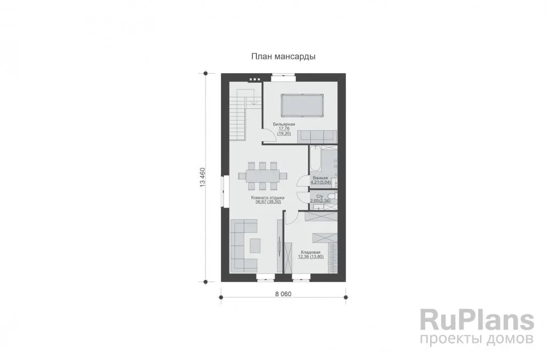 Проект дома с мансардой 153 м², 8,1 × 15 м — Мансарда