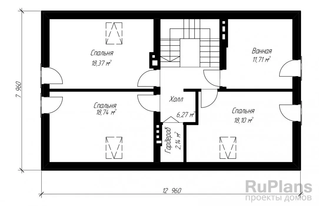 Проект дома с мансардой 154 м², 13,4 × 12 м — Мансарда