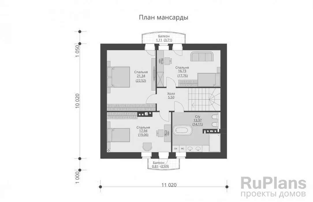 Проект дома с мансардой 154 м², 10 × 11 м — Мансарда