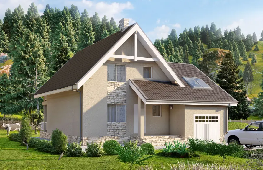 Проект дома с мансардой 155 м², 11,1 × 12,1 м