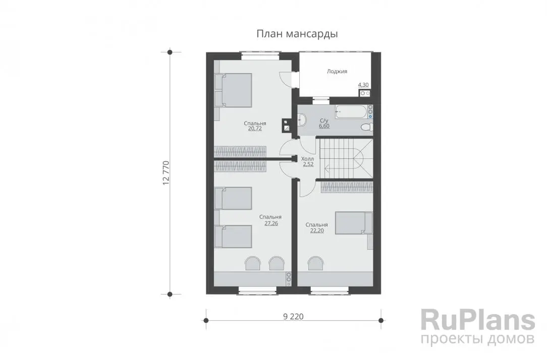 Проект дома с мансардой 156 м², 12,8 × 12,1 м — Мансарда