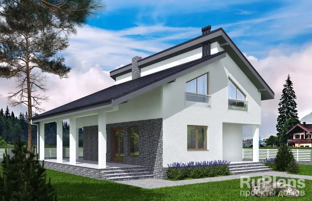 Проект дома с мансардой 156 м², 12,8 × 12,1 м