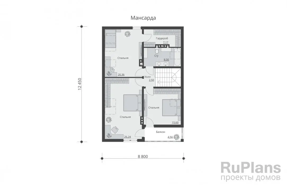 Проект дома с мансардой 157 м², 11,5 × 16,5 м — Мансарда