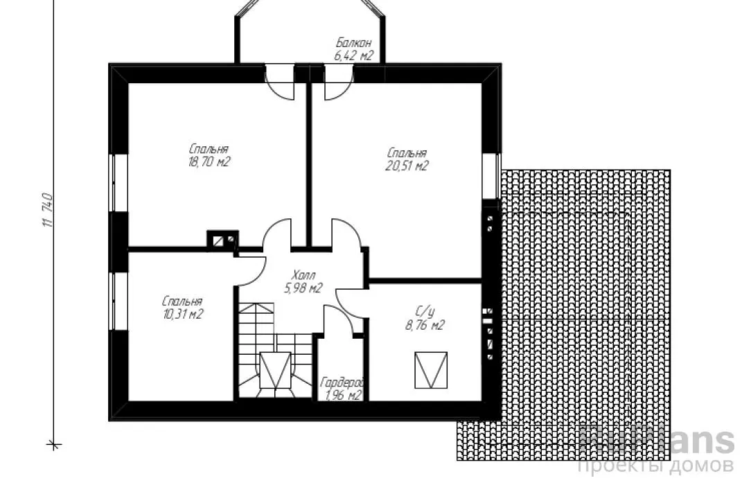 Проект дома с мансардой 158 м², 14,8 × 13,6 м — Мансарда