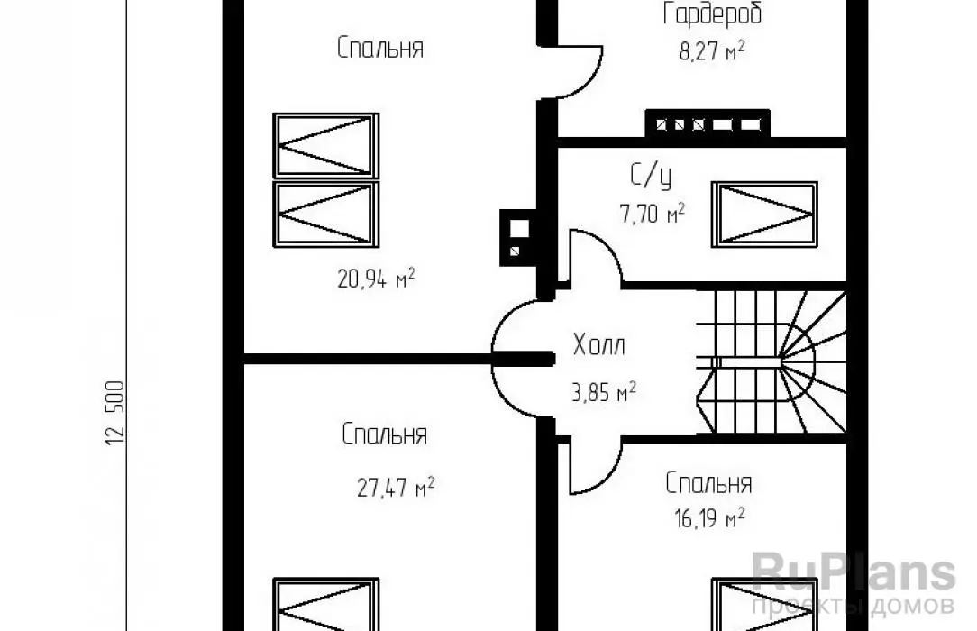 Проект дома с мансардой 168 м², 8,9 × 12,5 м — Мансарда
