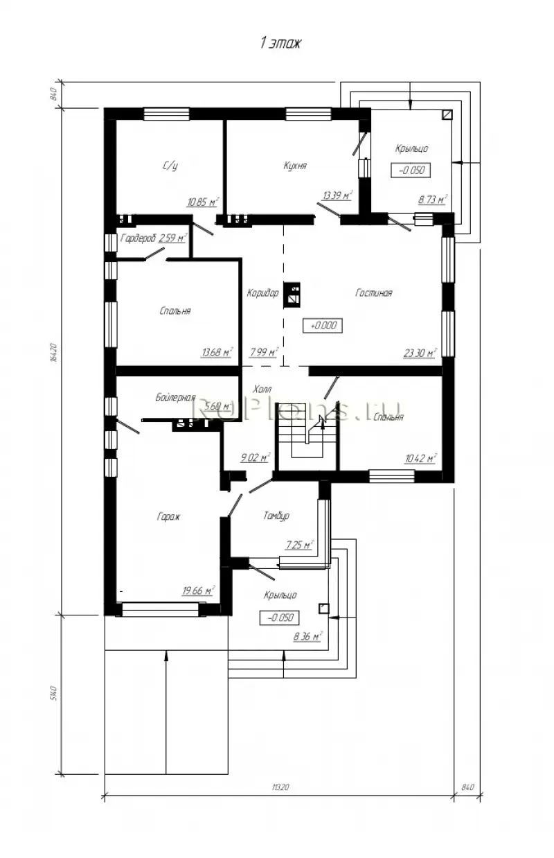 Проект дома с мансардой 170 м², 16,4 × 11,3 м — Первый этаж