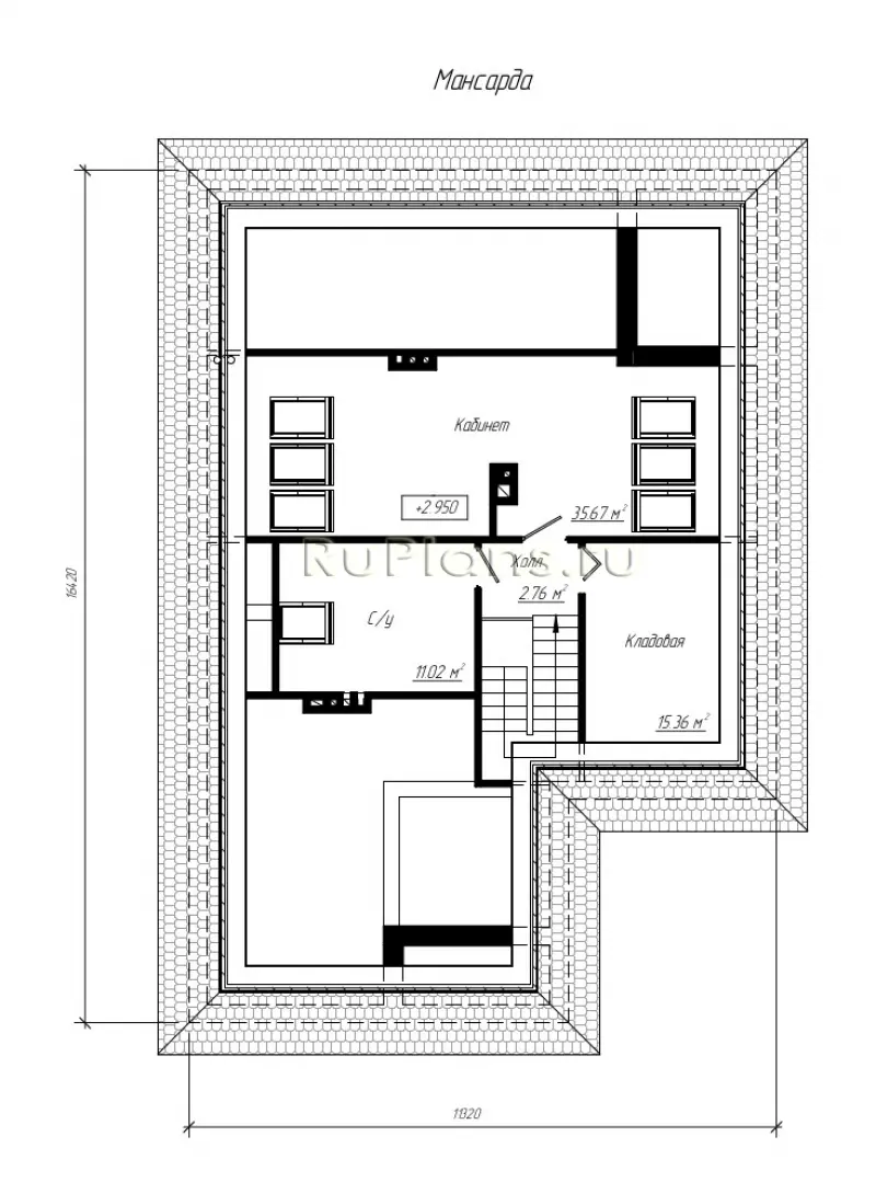 Проект дома с мансардой 170 м², 16,4 × 11,3 м — Мансарда