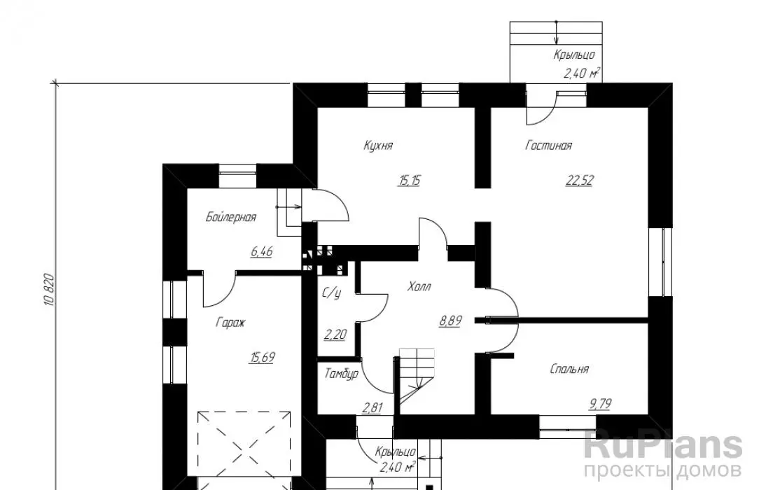 Проект дома с мансардой 171 м², 13,2 × 10,8 м — Первый этаж