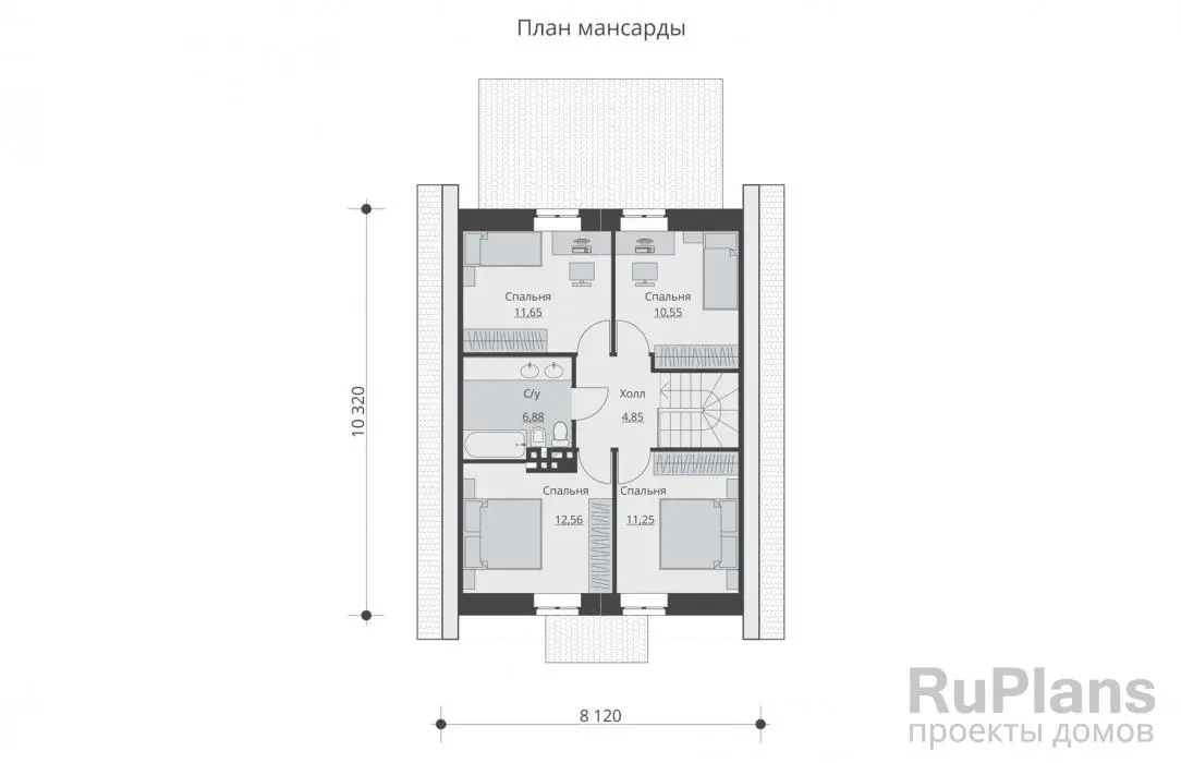 Проект дома с мансардой 171 м², 8,1 × 10,3 м — Мансарда