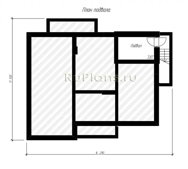 Проект дома с мансардой 173 м², 10,6 × 13 м — Цокольный этаж