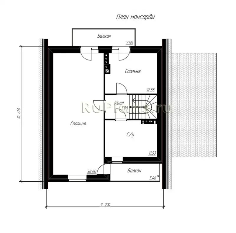 Проект дома с мансардой 173 м², 10,6 × 13 м — Мансарда