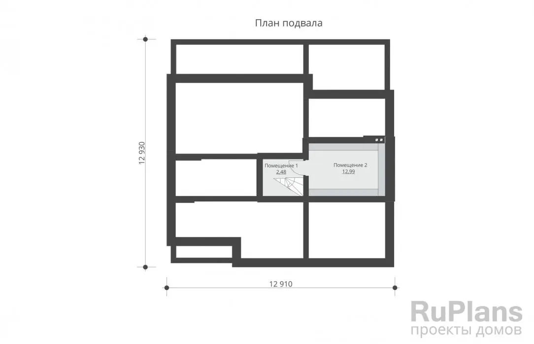 Проект дома с мансардой 173 м², 13,4 × 12,9 м — Цокольный этаж