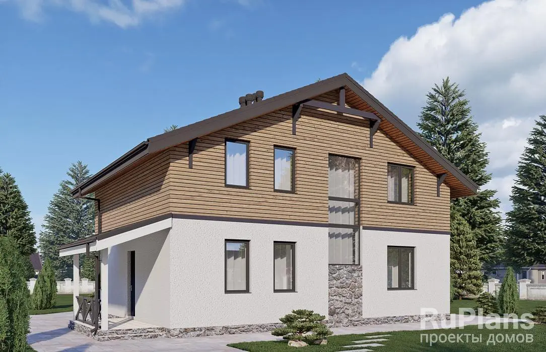 Проект дома с мансардой 177 м², 11,9 × 15,1 м — фото 1