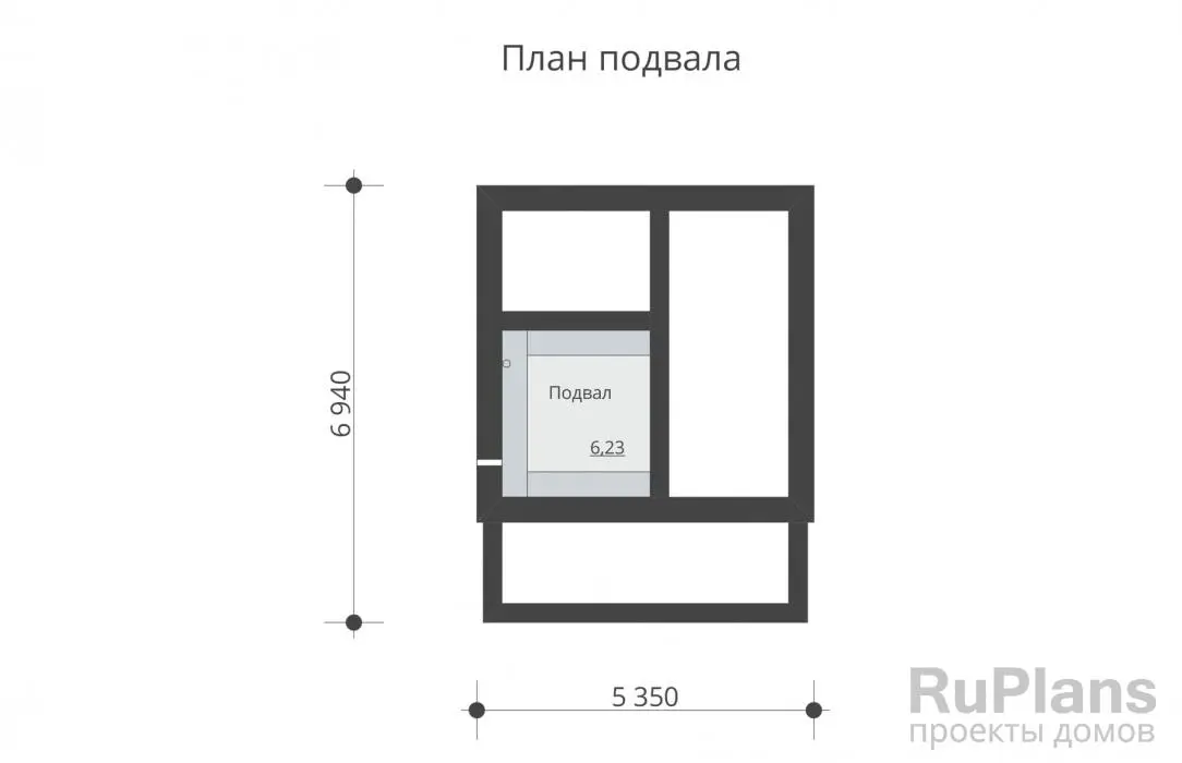 Проект дома с мансардой 45 м², 5,5 × 5,5 м — Цокольный этаж