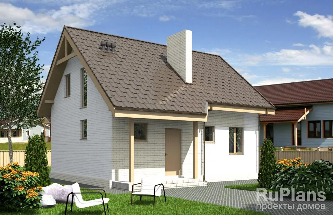 Проект дома с мансардой 64 м², 7,3 × 8,8 м