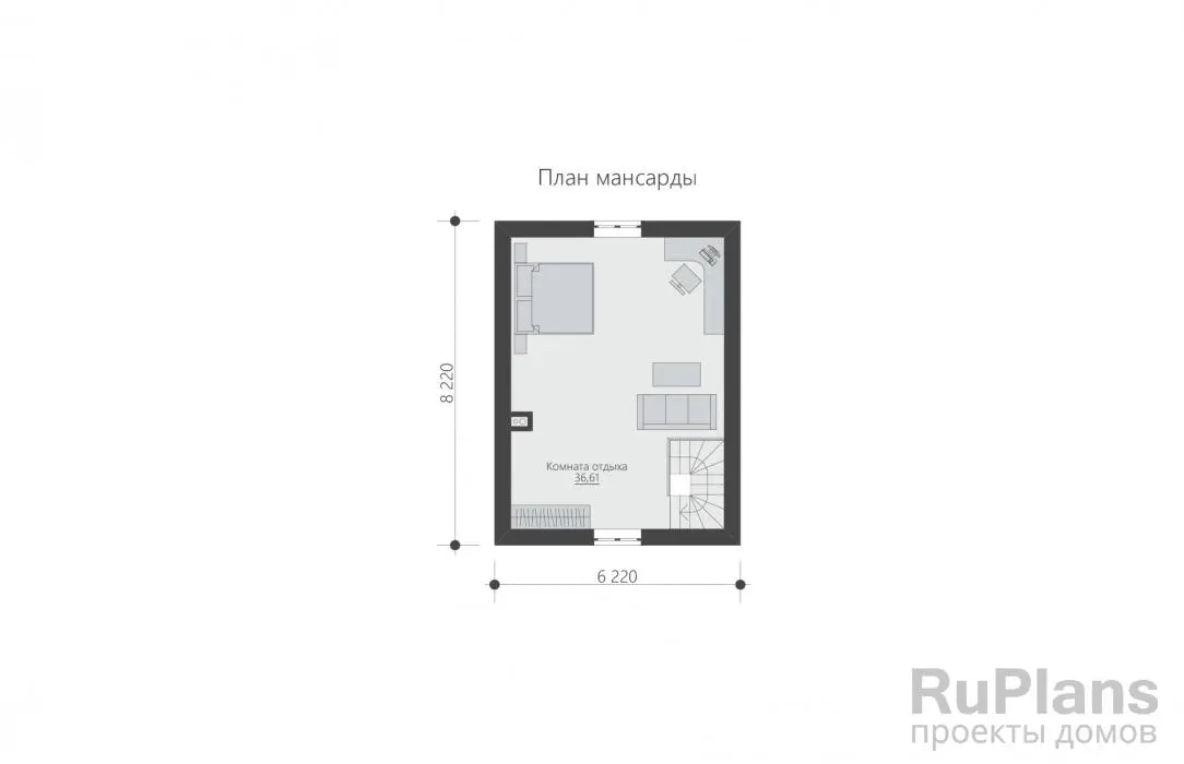 Проект дома с мансардой 73 м², 6,2 × 10,3 м — Мансарда