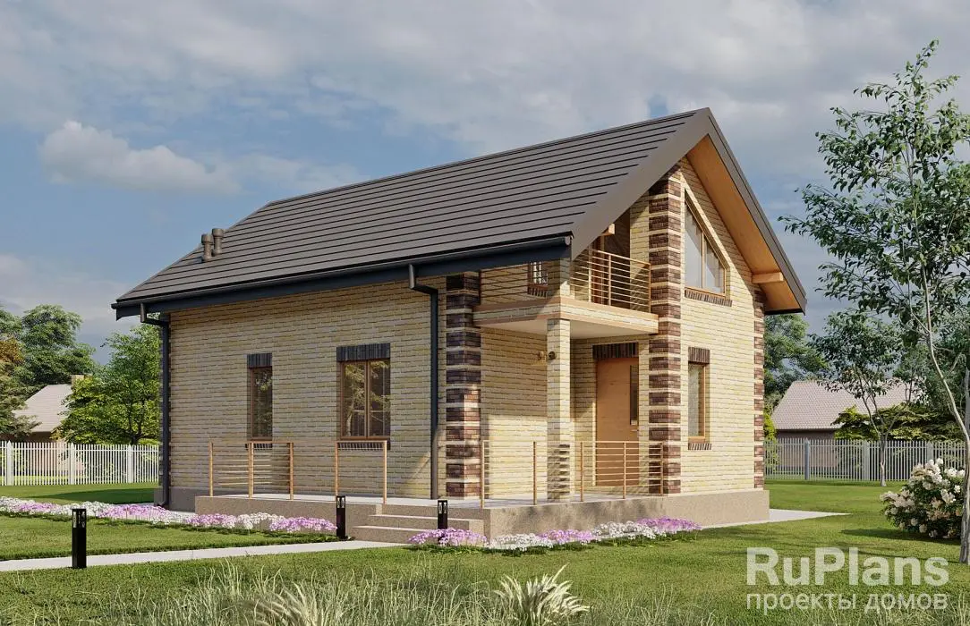 Проект дома с мансардой 77 м², 10,6 × 6,6 м