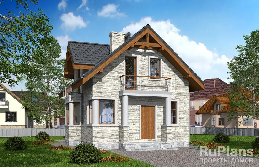 Проект дома с мансардой 82 м², 7,1 × 9 м