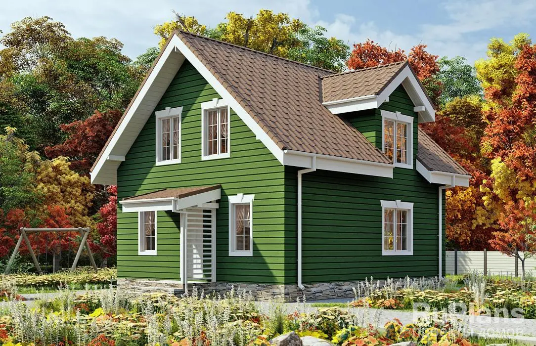 Проект дома с мансардой 90 м², 7 × 8,4 м