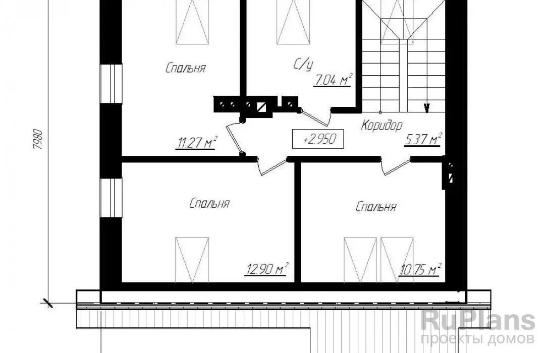 Проект дома с мансардой 92 м², 8 × 7 м — Мансарда