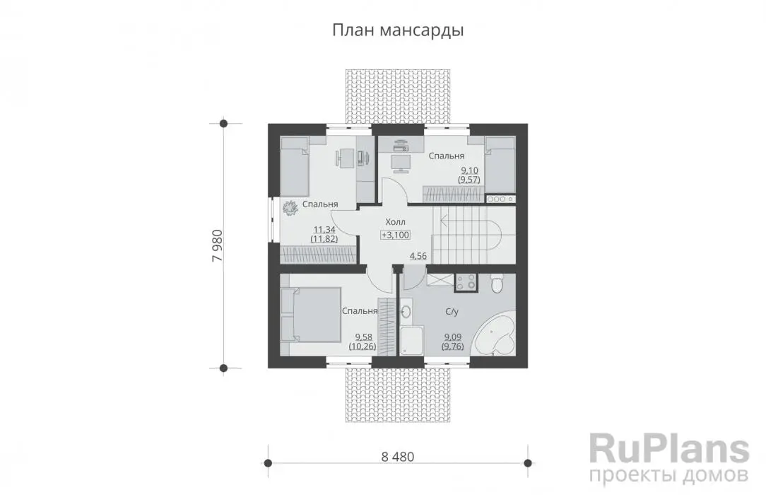 Проект дома с мансардой 94 м², 11,5 × 8,5 м — Мансарда