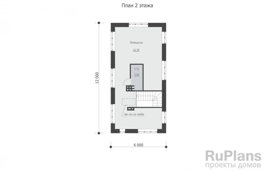 Проект двухэтажного дома 102 м², 6 × 12 м — Второй этаж